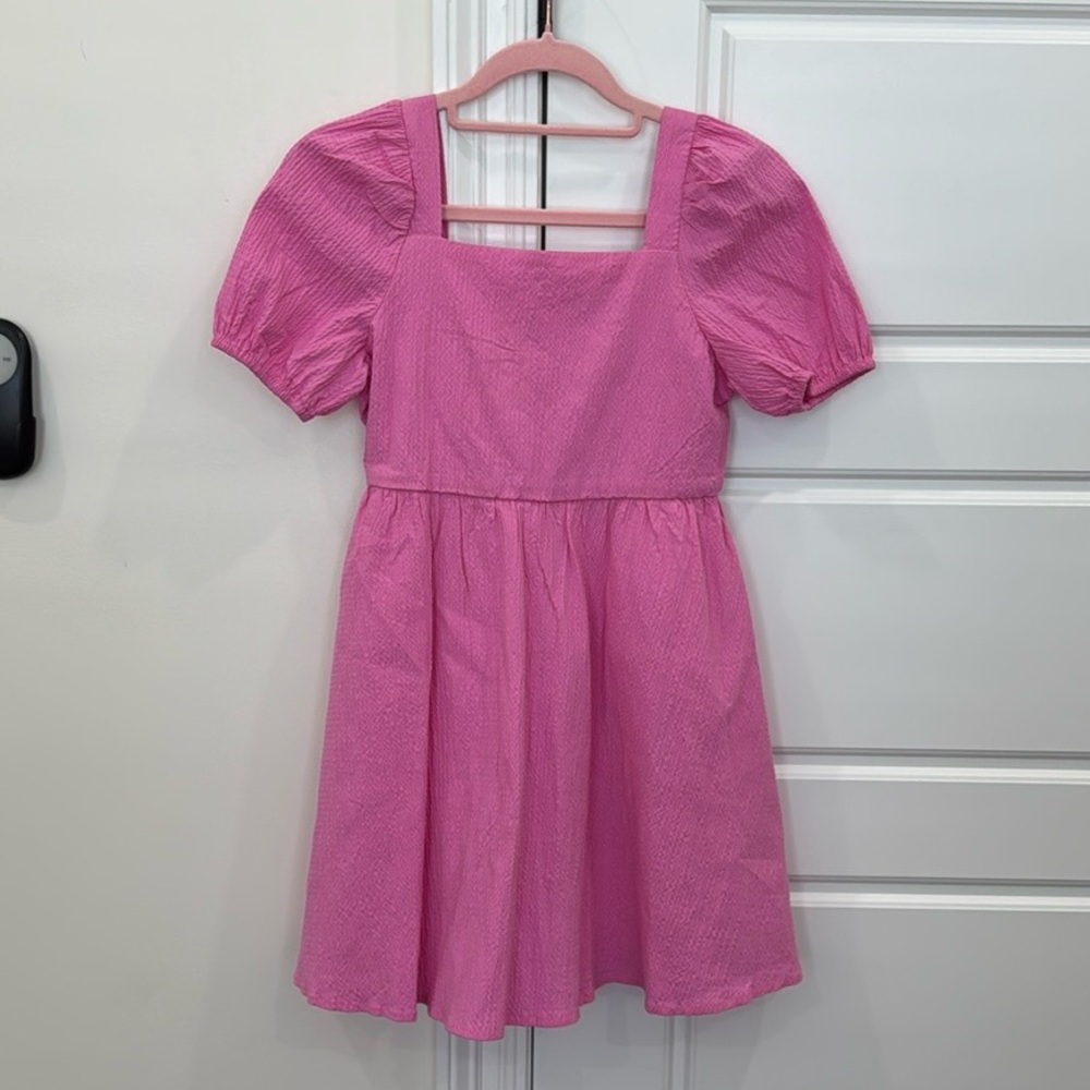 Gianni Bini Girls Poof Sleeve Dress Beautiful Bright Pink Cotton & Flowy, sz 10